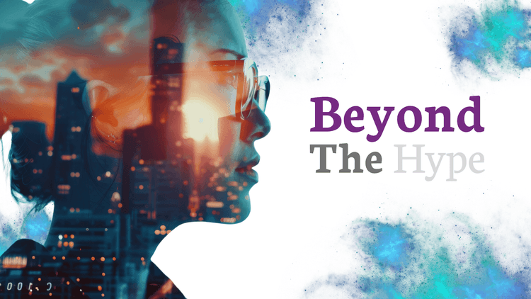 Woman's face with dreamy city scape overlay