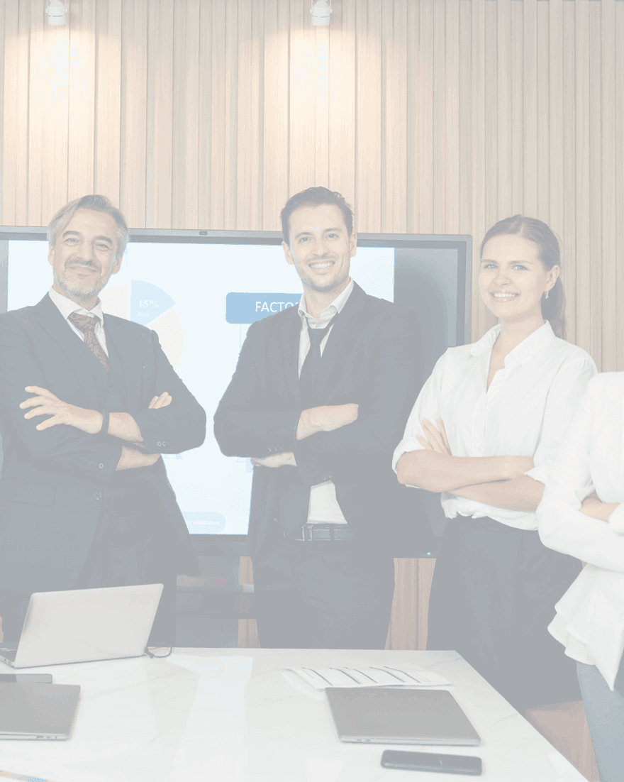 Technology leaders in discussion in a modern office