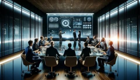 Tech industry executives discussing future search trends